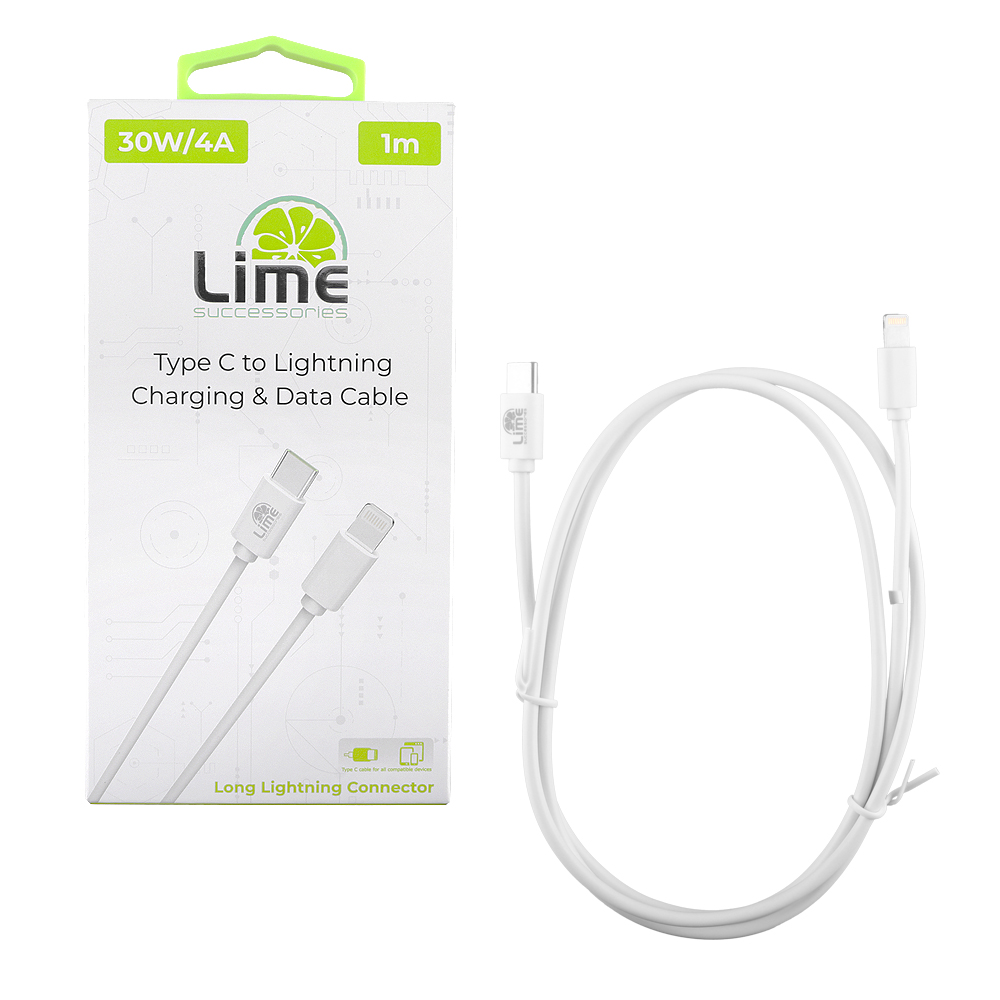 LIME LIGHTNING LONG TO USB-C TYPE C 4.0A ΦΟΡΤΙΣΗΣ-DATA 1m LCL03 30W WHITE