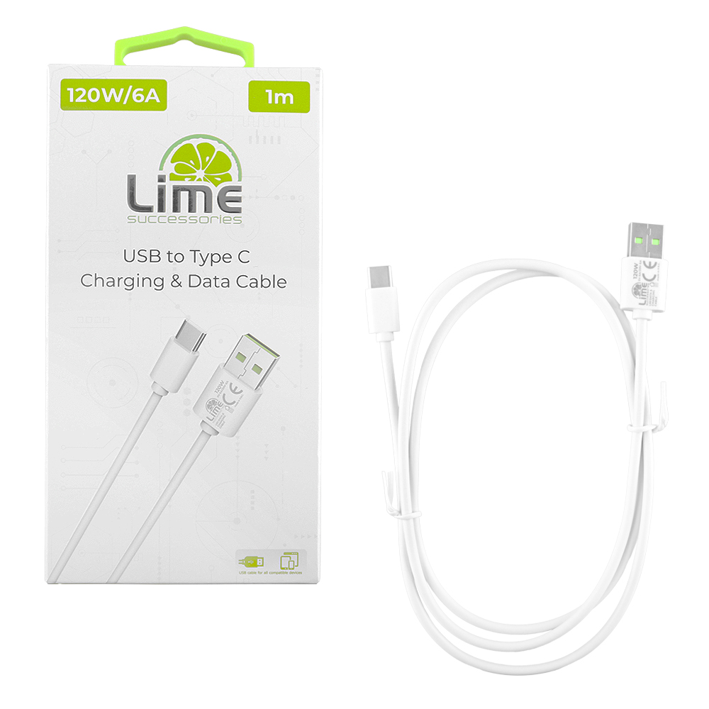 LIME USB-C TYPE C TO USB 6.0A ΦΟΡΤΙΣΗΣ-DATA 1m L03 120W WHITE