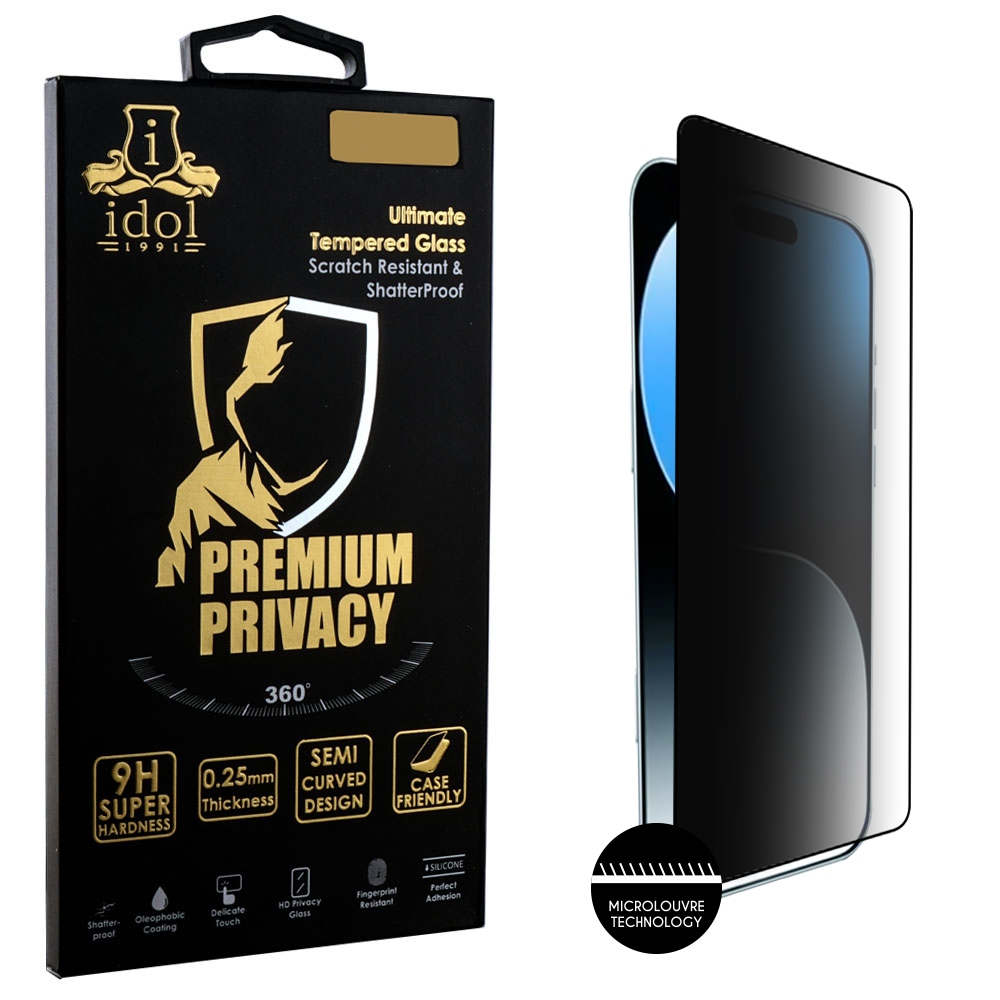 IDOL 1991 TEMPERED GLASS IPHONE 16 PRO MAX 6.9" 9H 0.25mm PREMIUM PRIVACY ANTISPY SEMI CURVED FULL GLUE BLACK