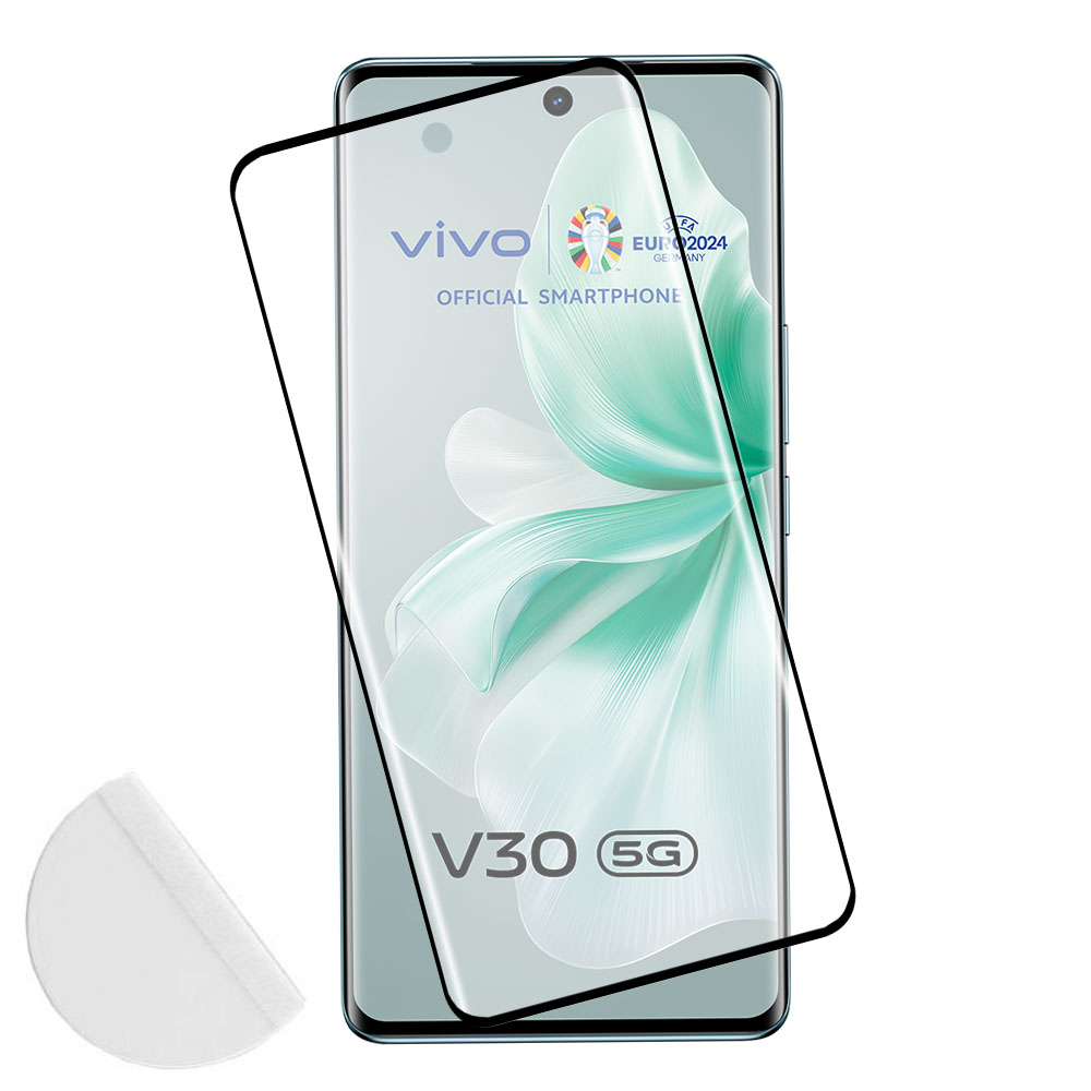 IDOL 1991 TEMPERED GLASS VIVO V30 5G 6.78" 9H 0.30mm 3D FULL GLUE SEMI CURVED FINGER UNLOCK BLACK + SQUEEZY CARD