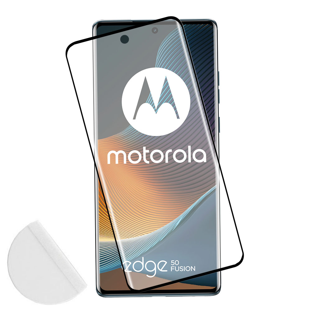 IDOL 1991 TEMPERED GLASS MOTOROLA EDGE 50 FUSION 6.7" 9H 0.30mm 3D FULL GLUE SEMI CURVED FINGER UNLOCK BLACK + SQUEEZY CARD