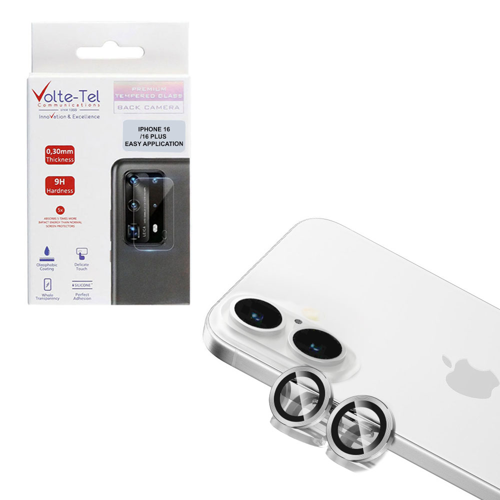 VOLTE-TEL CAMERA GLASS COVER IPHONE 16 / 16 PLUS 9H 0.30MM EASY APPLICATION SILVER