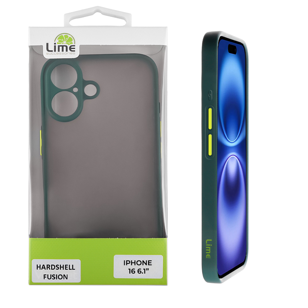 LIME ΘΗΚΗ IPHONE 16 6.1" HARDSHELL FUSION FULL CAMERA PROTECTION GREEN WITH YELLOW KEYS