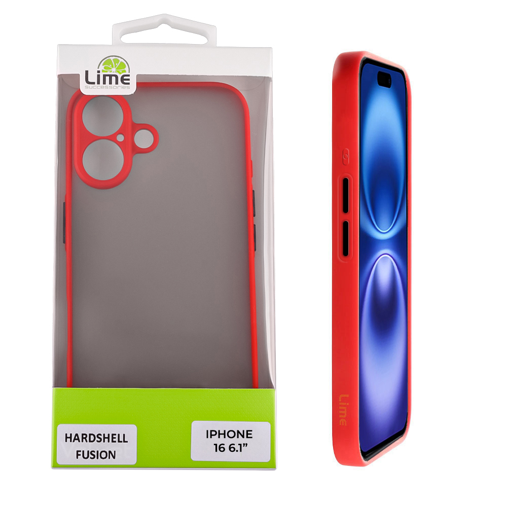 LIME ΘΗΚΗ IPHONE 16 6.1" HARDSHELL FUSION FULL CAMERA PROTECTION RED WITH BLACK KEYS