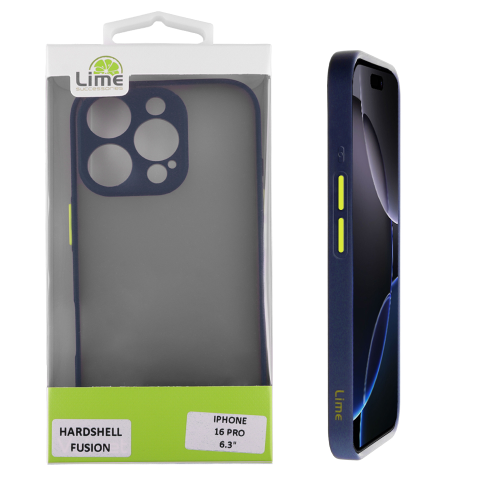 LIME ΘΗΚΗ IPHONE 16 PRO 6.3" HARDSHELL FUSION FULL CAMERA PROTECTION BLUE WITH YELLOW KEYS