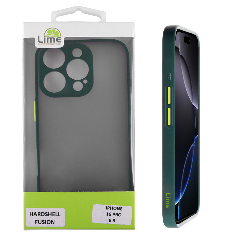 LIME ΘΗΚΗ IPHONE 16 PRO 6.3" HARDSHELL FUSION FULL CAMERA PROTECTION GREEN WITH YELLOW KEYS