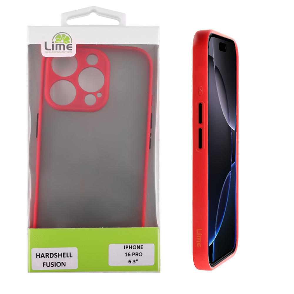 LIME ΘΗΚΗ IPHONE 16 PRO 6.3" HARDSHELL FUSION FULL CAMERA PROTECTION RED WITH BLACK KEYS