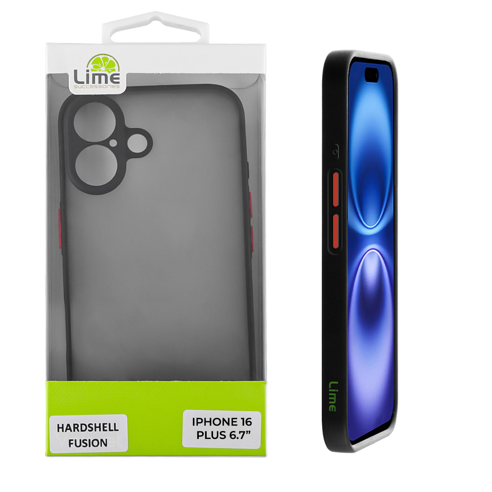 LIME ΘΗΚΗ IPHONE 16 PLUS 6.7" HARDSHELL FUSION FULL CAMERA PROTECTION BLACK WITH RED KEYS