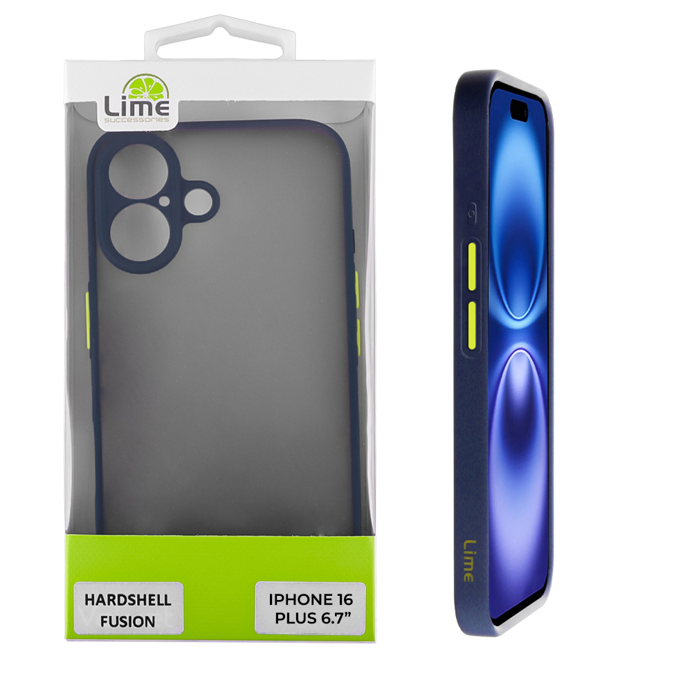 LIME ΘΗΚΗ IPHONE 16 PLUS 6.7" HARDSHELL FUSION FULL CAMERA PROTECTION BLUE WITH YELLOW KEYS