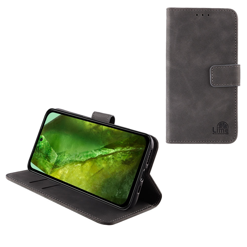 LIME ΘΗΚΗ GOOGLE PIXEL 8A 5G 6.1" ESSENTIAL MAGNET BOOK STAND CLIP GREY