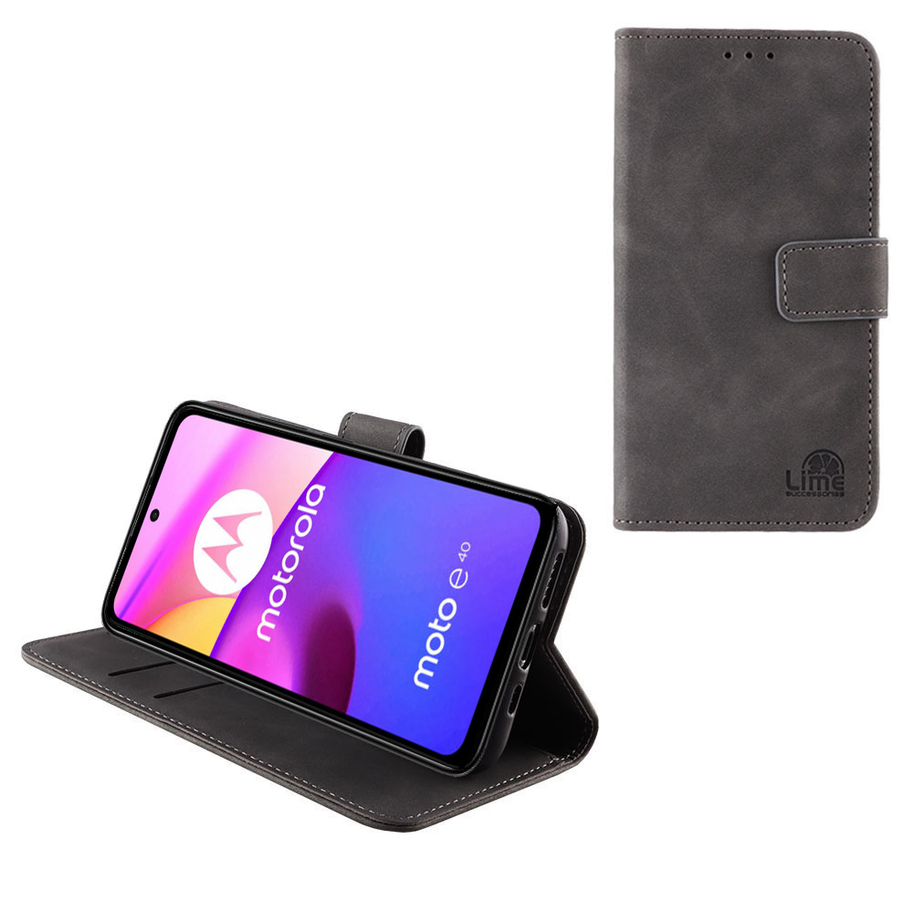 LIME ΘΗΚΗ MOTOROLA MOTO E40 XT2159-9 6.5" ESSENTIAL MAGNET BOOK STAND CLIP GREY