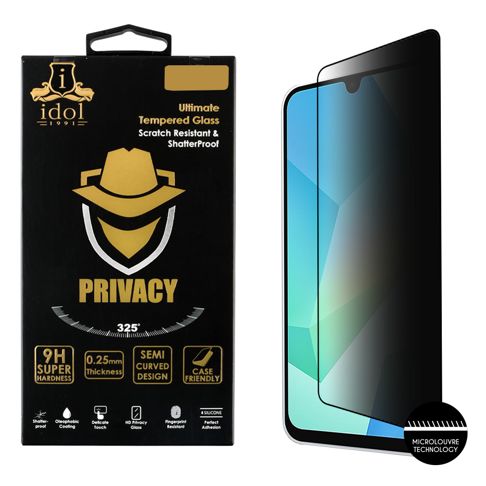 IDOL 1991 TEMPERED GLASS SAMSUNG A16 4G A165/A16 5G A166 6.7" 9H 0.25mm PRIVACY ANTISPY SEMI CURVED FULL GLUE BLACK