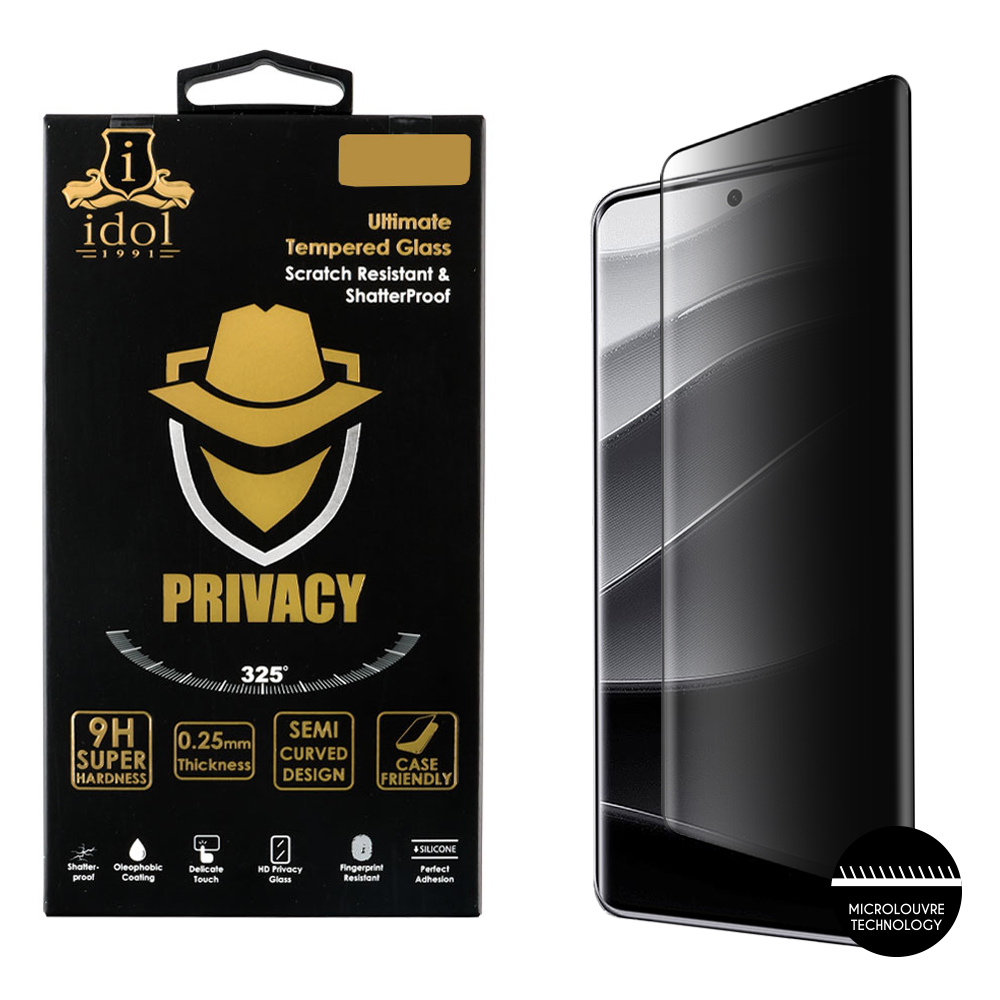 IDOL 1991 TEMPERED GLASS XIAOMI REDMI NOTE 14 PRO PLUS 5G 6.67" 9H 0.25mm PRIVACY ANTISPY SEMI CURVED FULL GLUE BLACK