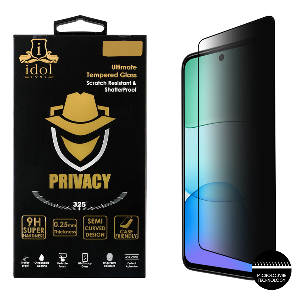 IDOL 1991 TEMPERED GLASS XIAOMI REDMI 13 4G/POCO M6 4G 6.79" 9H 0.25mm PRIVACY ANTISPY SEMI CURVED FULL GLUE BLACK