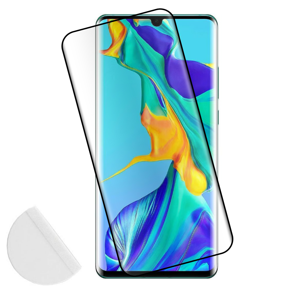 IDOL 1991 TEMPERED GLASS HUAWEI P30 PRO 6.47" 9H 0.30mm 3D FULL GLUE SEMI CURVED FINGER UNLOCK BLACK + SQUEEZY CARD