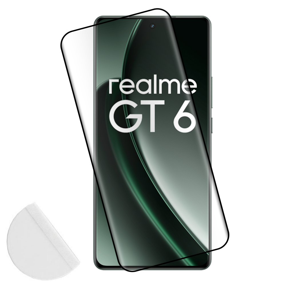 IDOL 1991 TEMPERED GLASS REALME GT 6/6T 5G 6.78" 9H 0.30mm 3D FULL GLUE SEMI CURVED FINGER UNLOCK BLACK +SQUEEZY CA