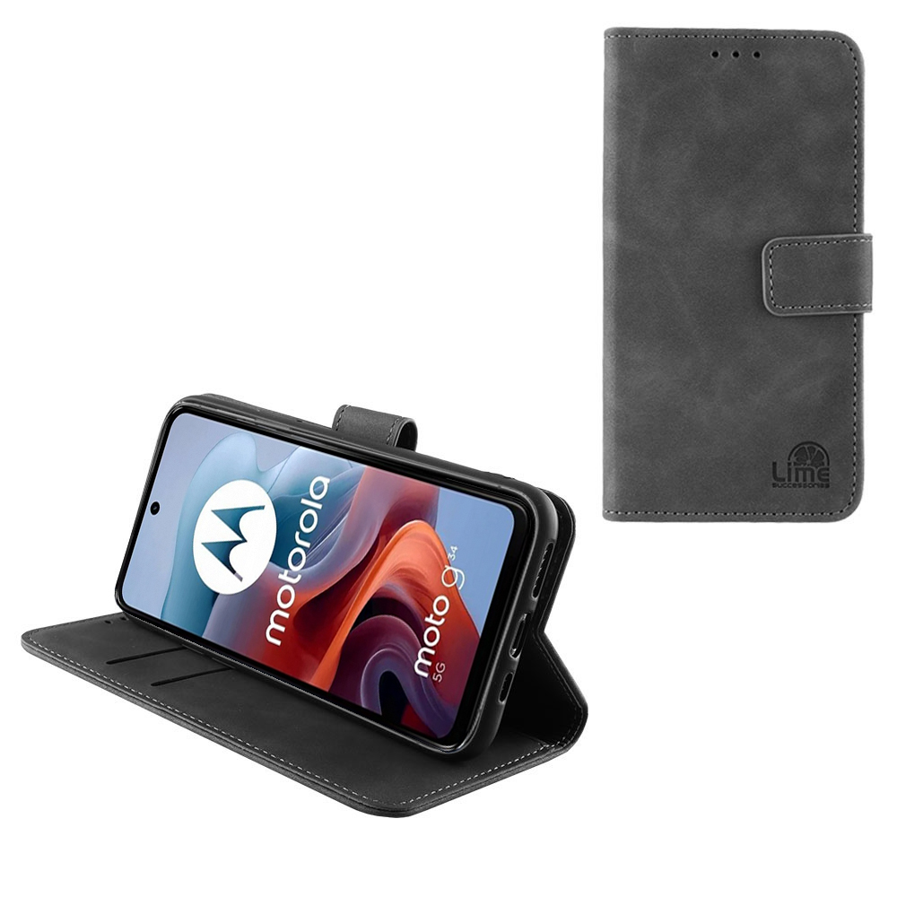 LIME ΘΗΚΗ MOTOROLA MOTO G34 5G XT2363-3 6.5" ESSENTIAL MAGNET BOOK STAND CLIP GREY