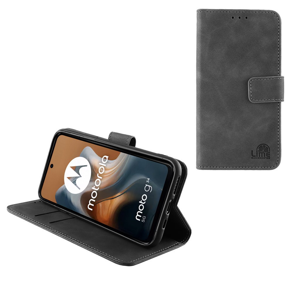 LIME ΘΗΚΗ MOTOROLA MOTO G35 5G 6.72" ESSENTIAL MAGNET BOOK STAND CLIP GREY