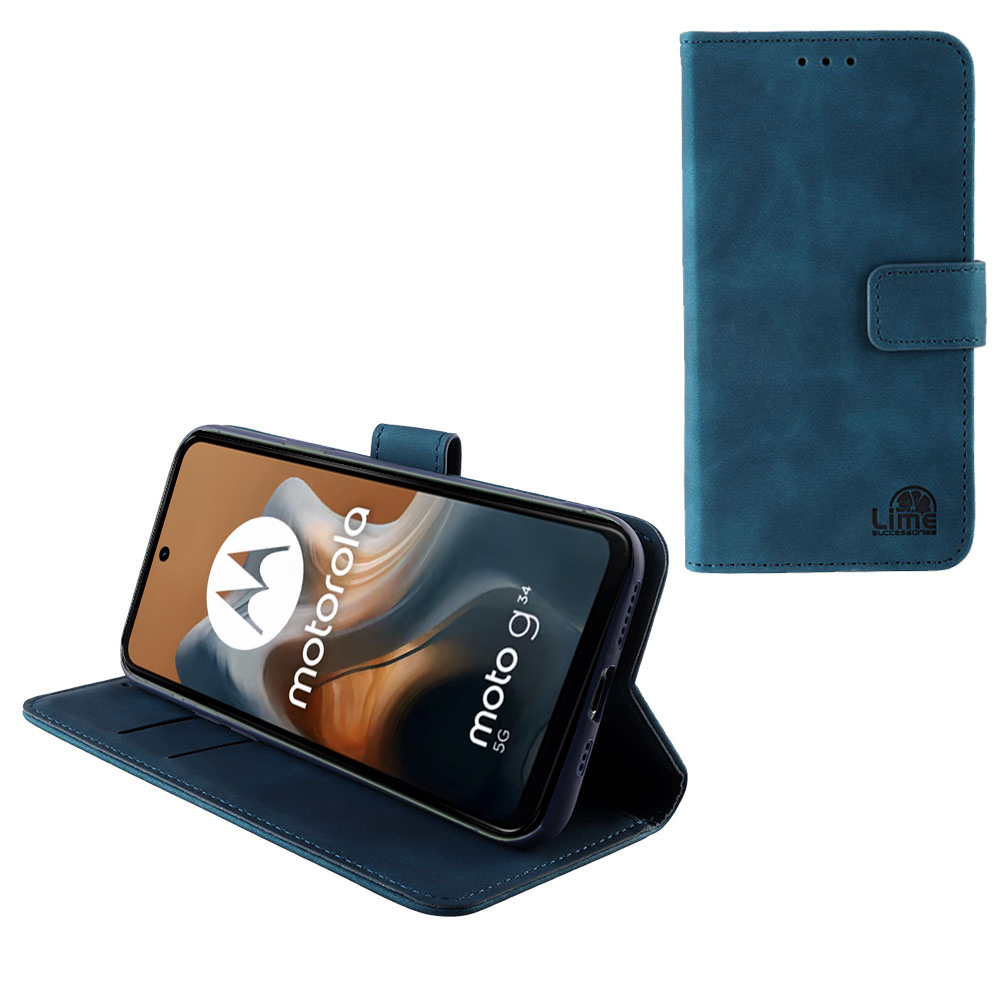 LIME ΘΗΚΗ MOTOROLA MOTO G35 5G 6.72" ESSENTIAL MAGNET BOOK STAND CLIP DARK BLUE