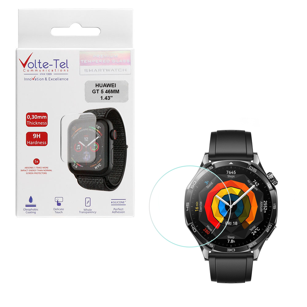 VOLTE-TEL TEMPERED GLASS HUAWEI WATCH GT 5 46MM 1.43" 9H 0.30mm 2.5D FULL GLUE FULL COVER