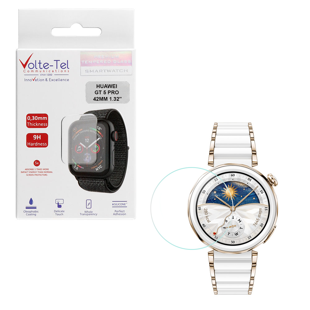 VOLTE-TEL TEMPERED GLASS HUAWEI WATCH GT 5 PRO 42MM 1.32" 9H 0.30mm 2.5D FULL GLUE FULL COVER