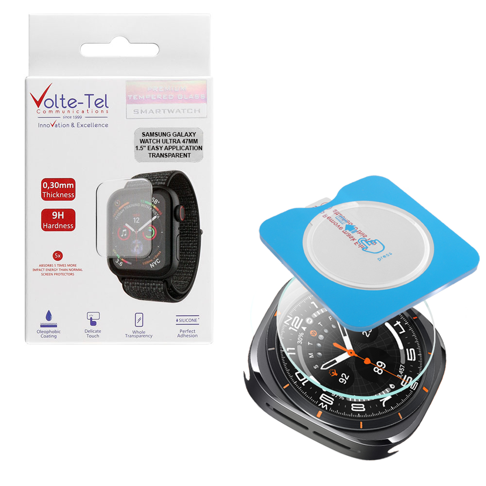 VOLTE-TEL TEMPERED GLASS SAMSUNG GALAXY WATCH ULTRA 47MM 1.5" 9H 0.30mm 2.5D EASY APPLICATION FULL GLUE FULL COVER TRANSPARENT