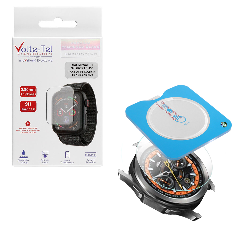 VOLTE-TEL TEMPERED GLASS XIAOMI WATCH S4 SPORT 1.43" 9H 0.30mm 2.5D EASY APPLICATION FULL GLUE FULL COVER TRANSPARENT