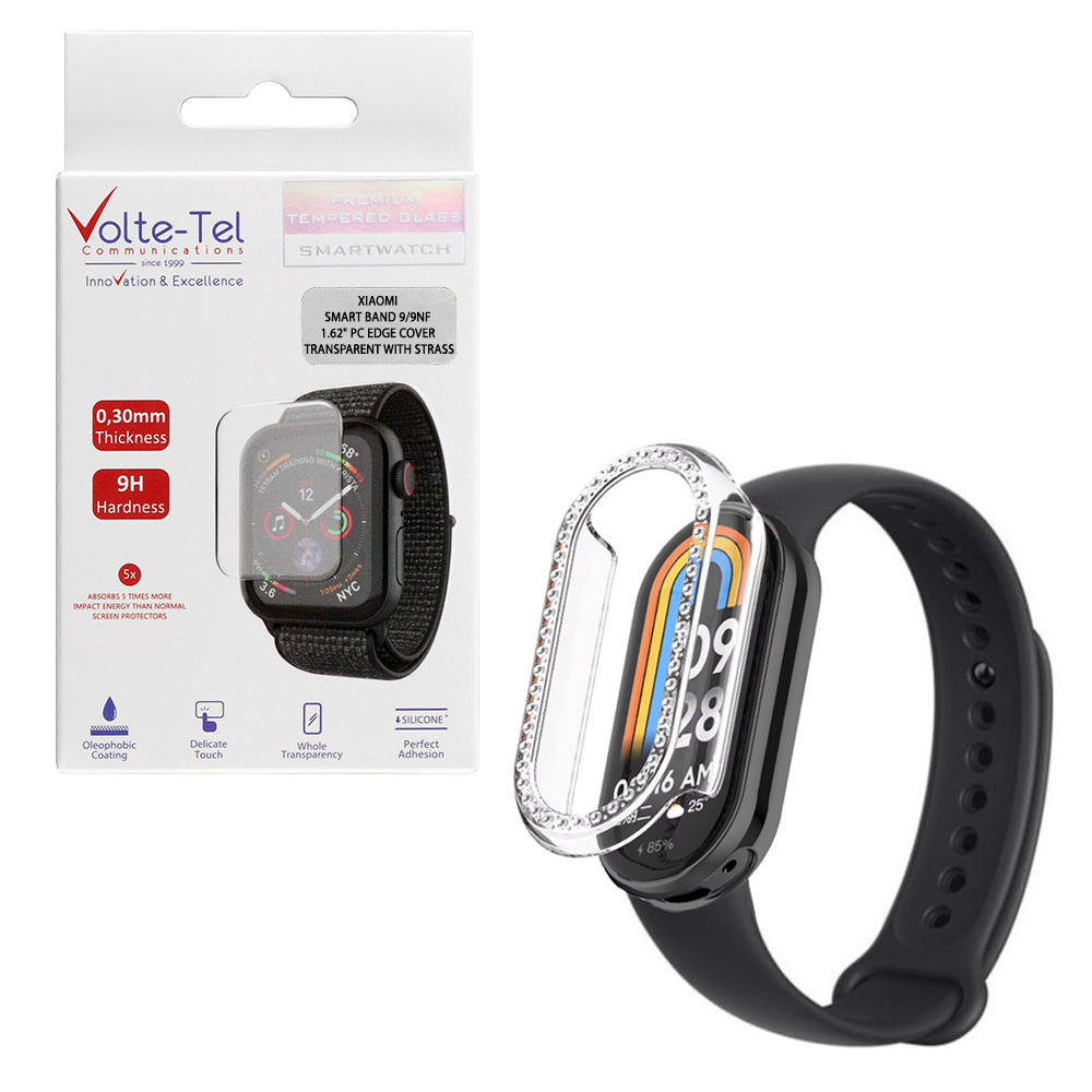 VOLTE-TEL ΘΗΚΗ XIAOMI SMART BAND 9/9NF 1.62" 9H 0.30mm PC EDGE COVER TRANSPARENT WITH STRASS