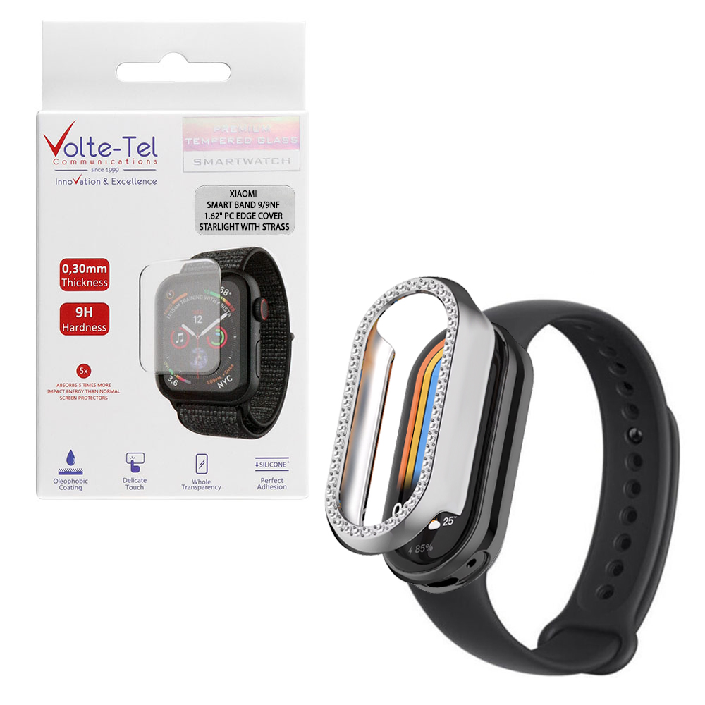 VOLTE-TEL ΘΗΚΗ XIAOMI SMART BAND 9/9NF 1.62" 9H 0.30mm PC EDGE COVER STARLIGHT WITH STRASS