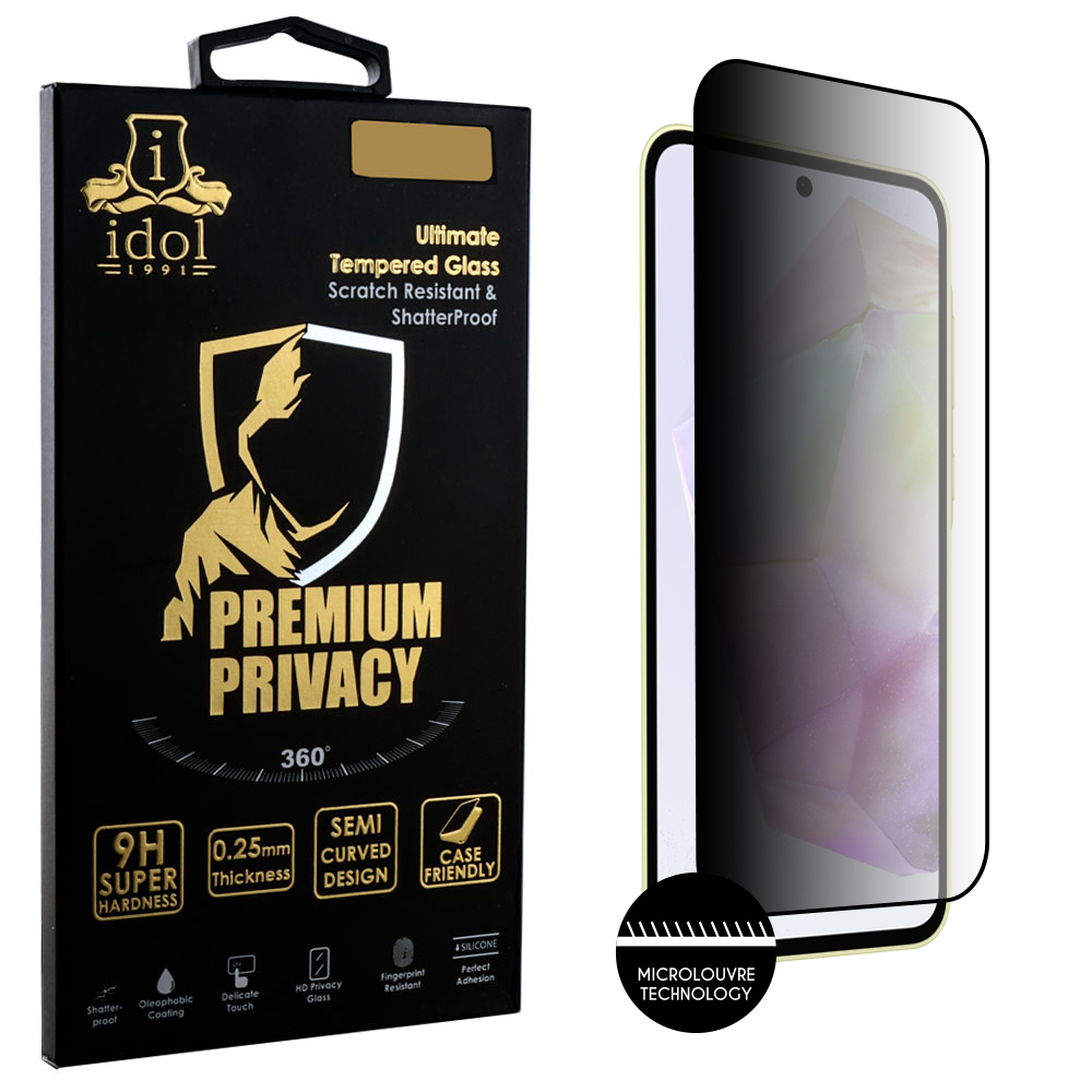 IDOL 1991 TEMPERED GLASS SAMSUNG A36 5G 6.64" 9H 0.25mm PREMIUM PRIVACY ANTISPY SEMI CURVED FULL GLUE BLACK