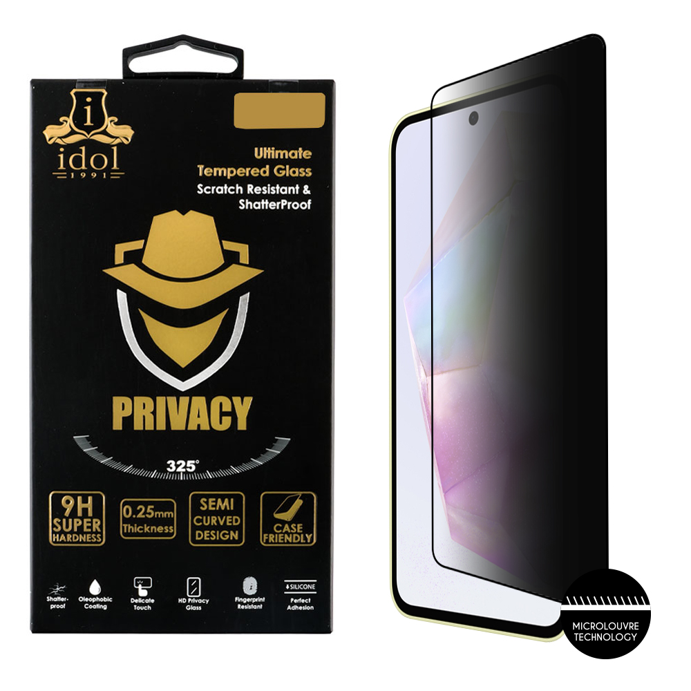 IDOL 1991 TEMPERED GLASS SAMSUNG A36 5G 6.64" 9H 0.25mm PRIVACY ANTISPY SEMI CURVED FULL GLUE BLACK