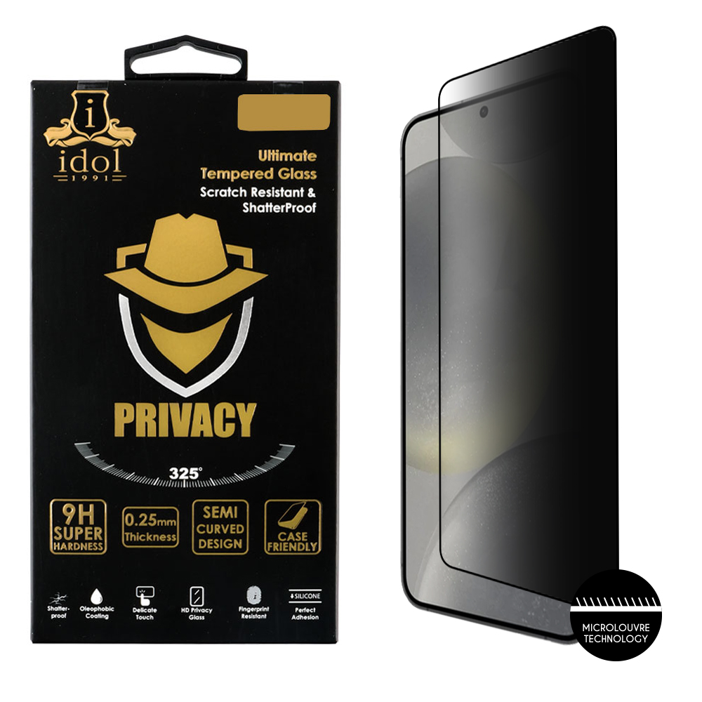 IDOL 1991 TEMPERED GLASS SAMSUNG S25 5G 6.2" 9H 0.2mm PRIVACY ANTISPY 3D SEMI CURVED EDGE GLUE FINGER UNLOCK BLACK