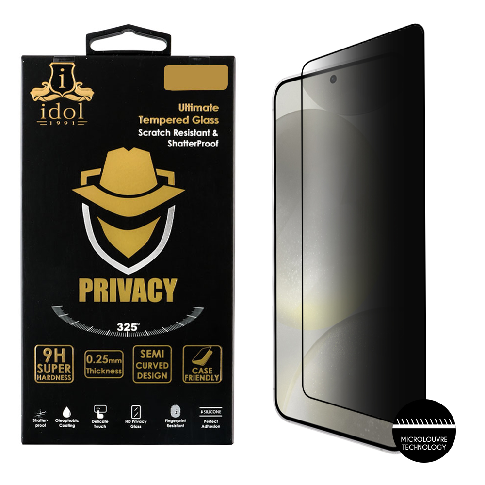 IDOL 1991 TEMPERED GLASS SAMSUNG S25 PLUS 5G 6.7" 9H 0.2mm PRIVACY ANTISPY 3D SEMI CURVED EDGE GLUE FINGER UNLOCK BLACK