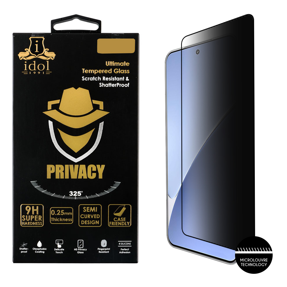 IDOL 1991 TEMPERED GLASS XIAOMI 15 PRO 5G 6.73" 9H 0.25mm PRIVACY ANTISPY SEMI CURVED FULL GLUE BLACK