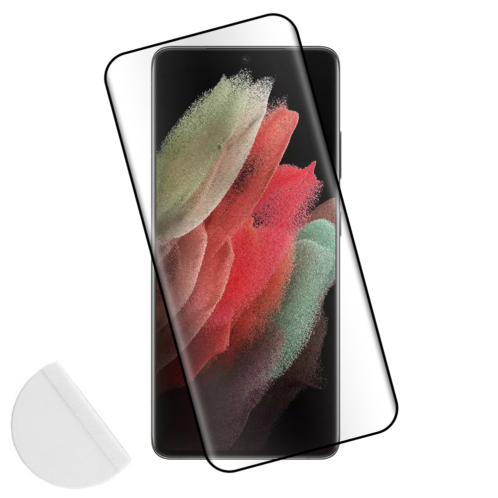 IDOL 1991 TEMPERED GLASS SAMSUNG S21 ULTRA 5G 6.8" 9H 0.30mm 3D FULL GLUE SEMI CURVED FINGER UNLOCK BLACK + SQUEEZY CARD