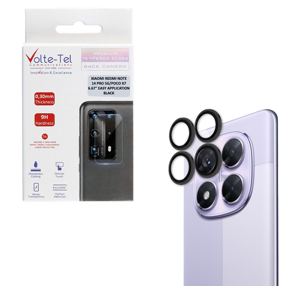 VOLTE-TEL CAMERA GLASS COVER XIAOMI REDMI NOTE 14 PRO 5G/POCO X7 6.67" 9H 0.33MM EASY APPLICATION BLACK