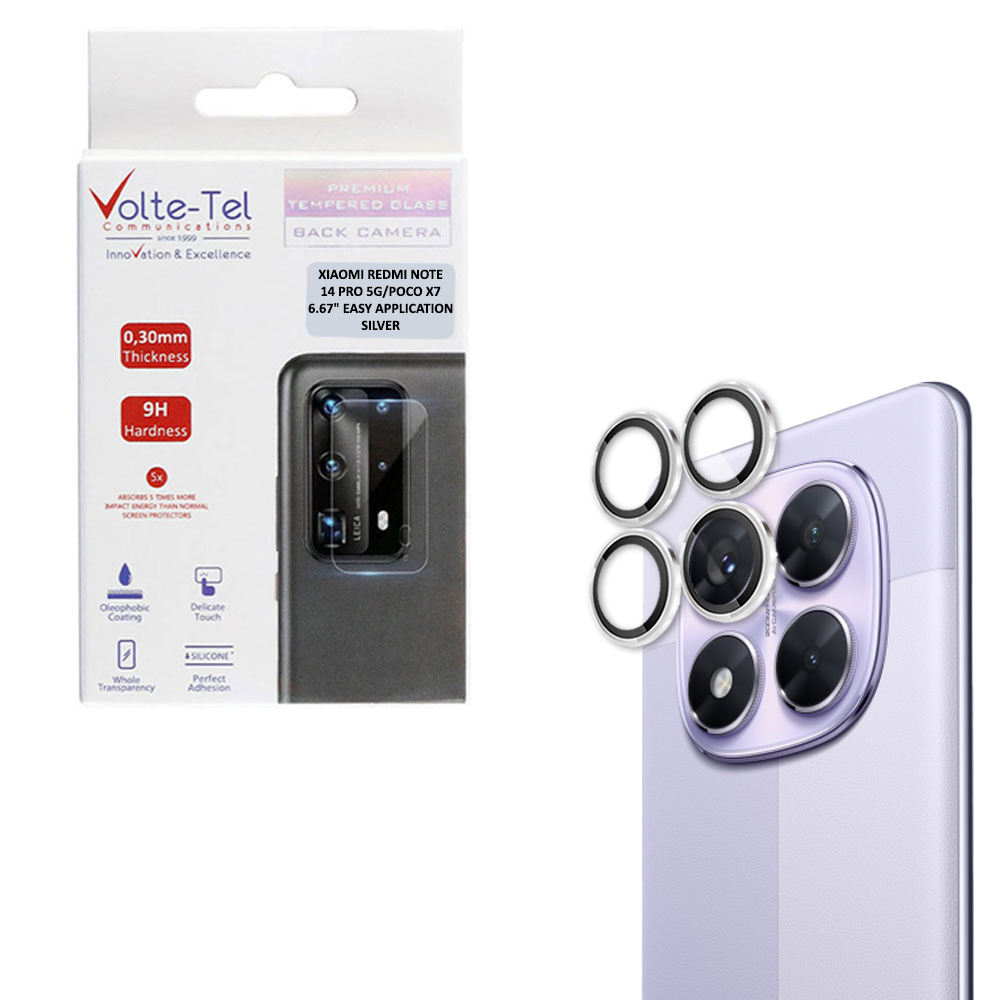 VOLTE-TEL CAMERA GLASS COVER XIAOMI REDMI NOTE 14 PRO 5G/POCO X7 6.67" 9H 0.33MM EASY APPLICATION SILVER