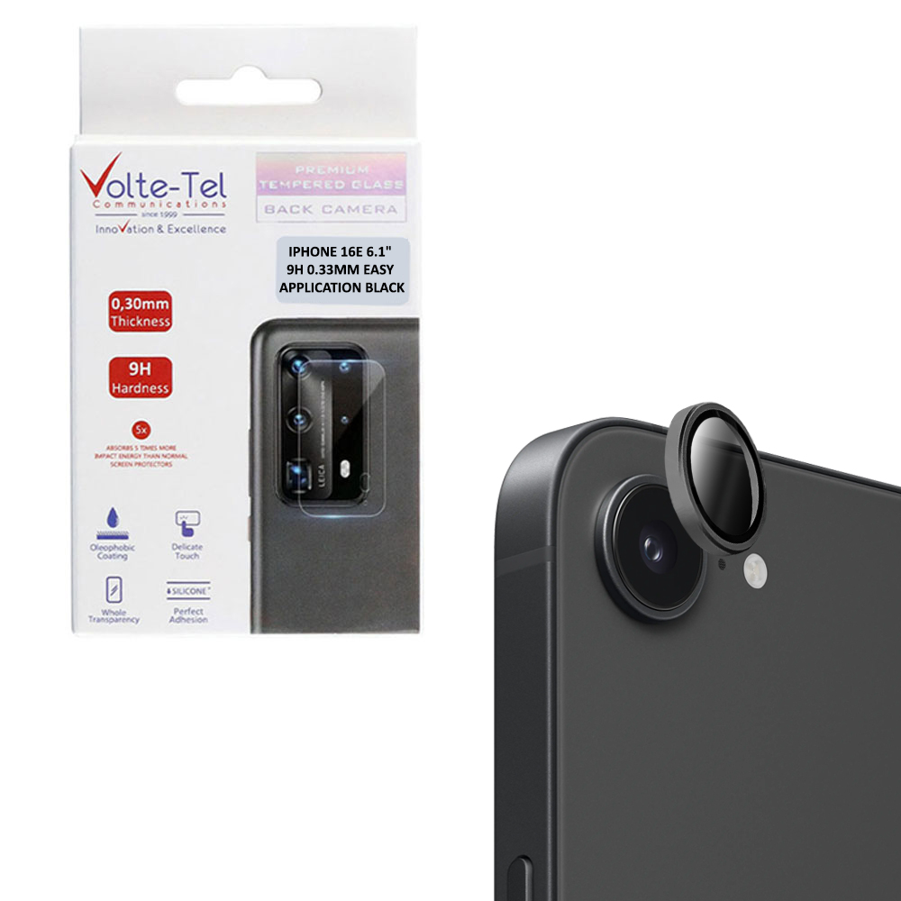 VOLTE-TEL CAMERA GLASS COVER IPHONE 16E 6.1" 9H 0.33MM EASY APPLICATION BLACK