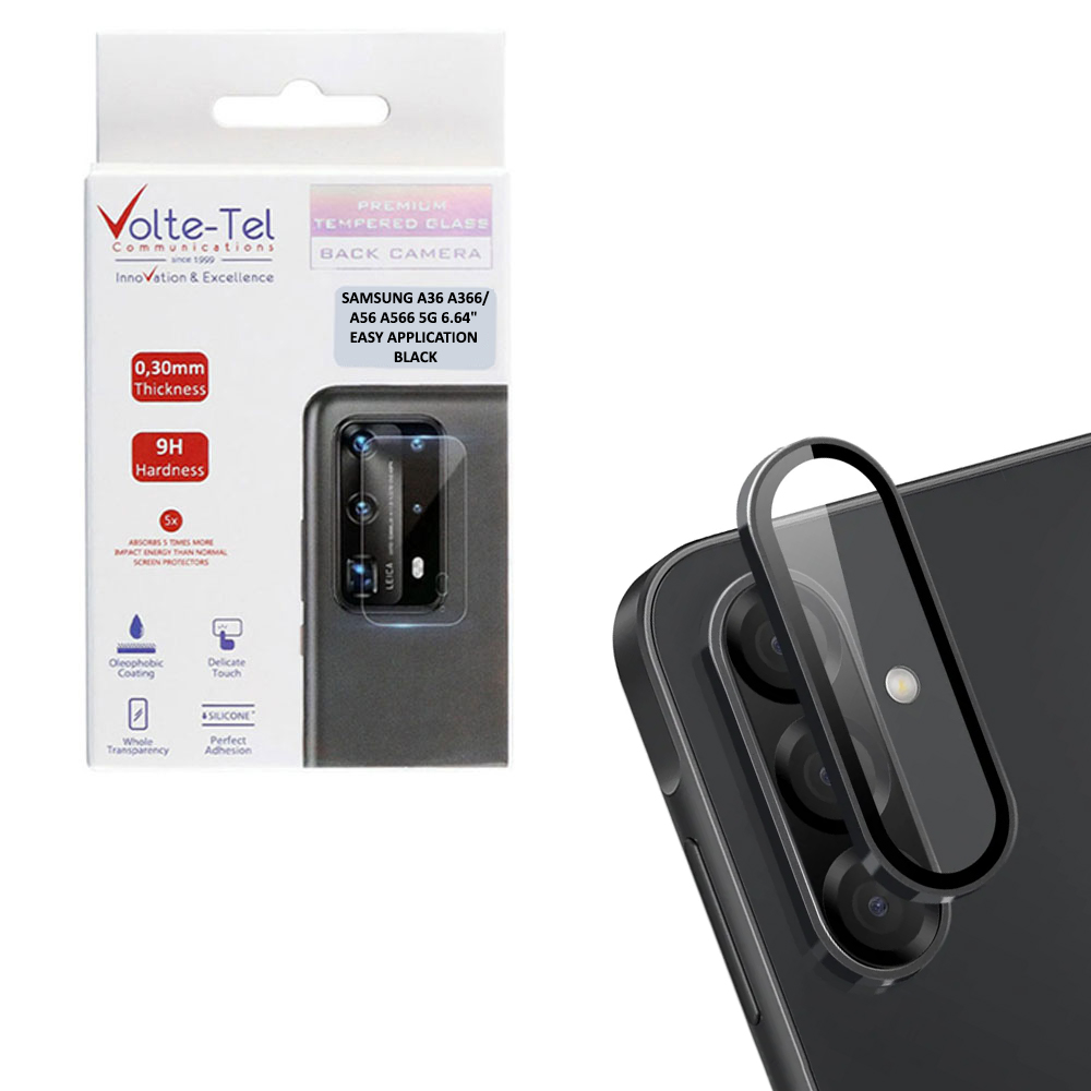 VOLTE-TEL CAMERA GLASS COVER SAMSUNG A36 A366/A56 A566 5G 6.7" 9H 0.33MM EASY APPLICATION BLACK