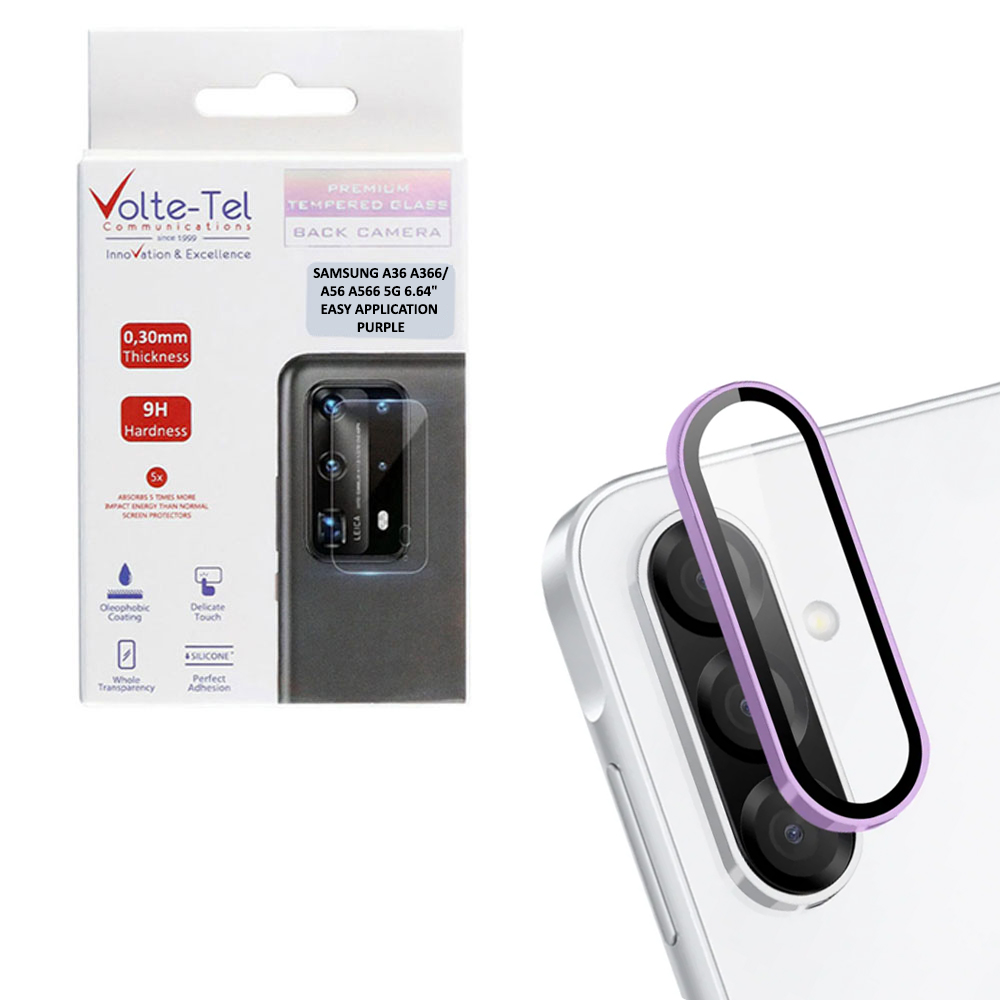 VOLTE-TEL CAMERA GLASS COVER SAMSUNG A36 A366/A56 A566 5G 6.7" 9H 0.33MM EASY APPLICATION PURPLE