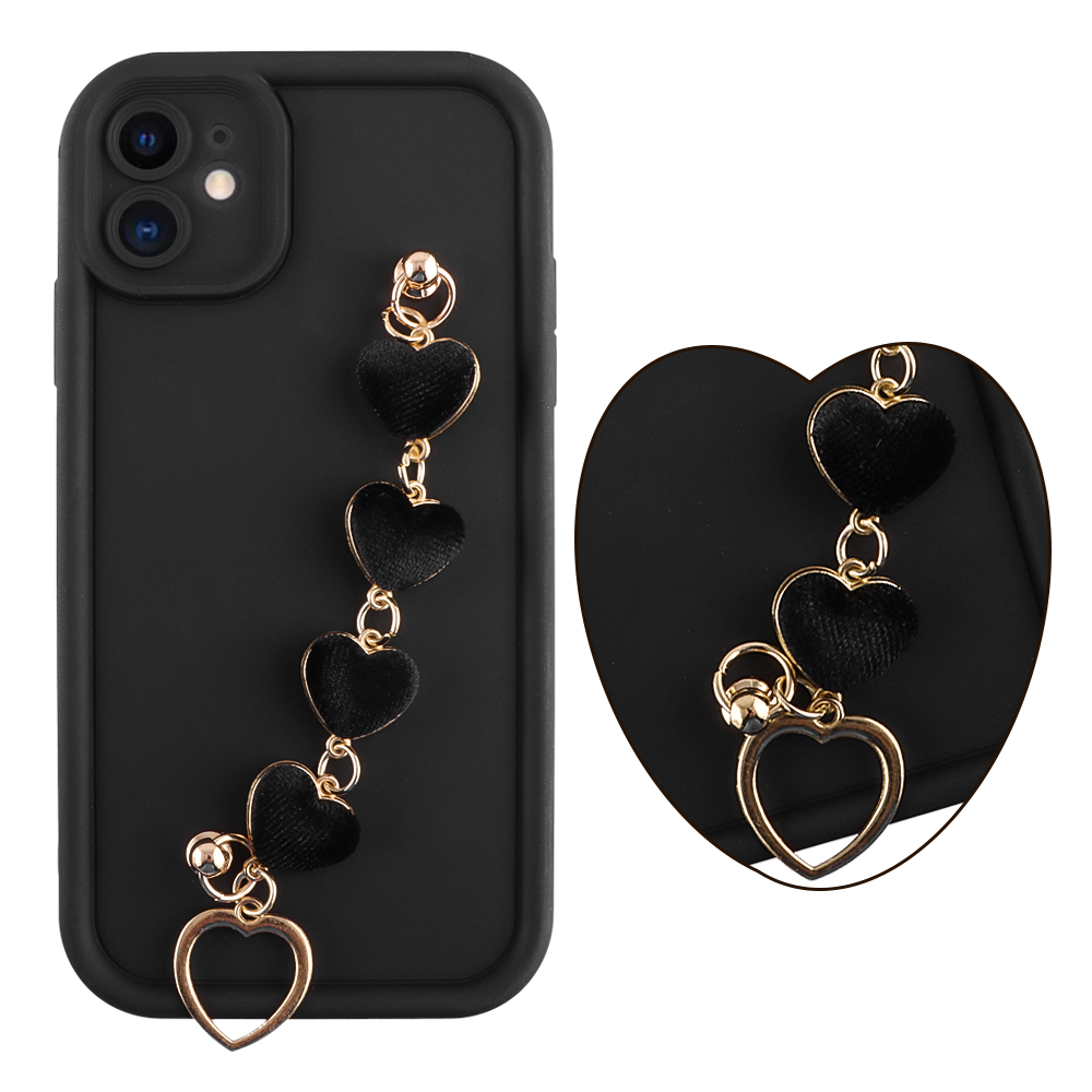 VOLTE-TEL ΘΗΚΗ IPHONE 11 6.1" SILICON TPU WITH STRAP FULL CAMERA PROTECTION BLACK WITH BLACK HEARTS