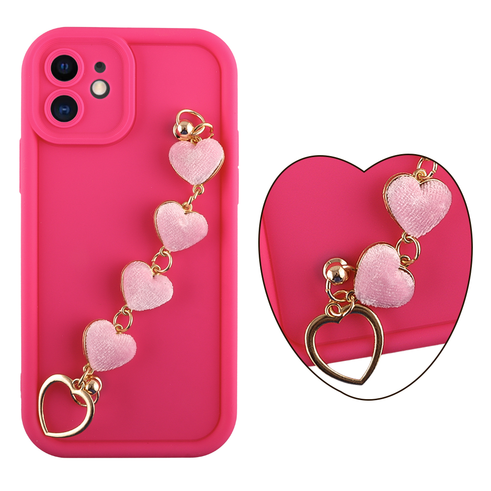 VOLTE-TEL ΘΗΚΗ IPHONE 11 6.1" SILICON TPU WITH STRAP FULL CAMERA PROTECTION PINK WITH PINK HEARTS