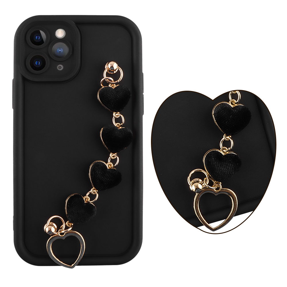 VOLTE-TEL ΘΗΚΗ IPHONE 11 PRO 5.8" SILICON TPU WITH STRAP FULL CAMERA PROTECTION BLACK WITH BLACK HEARTS