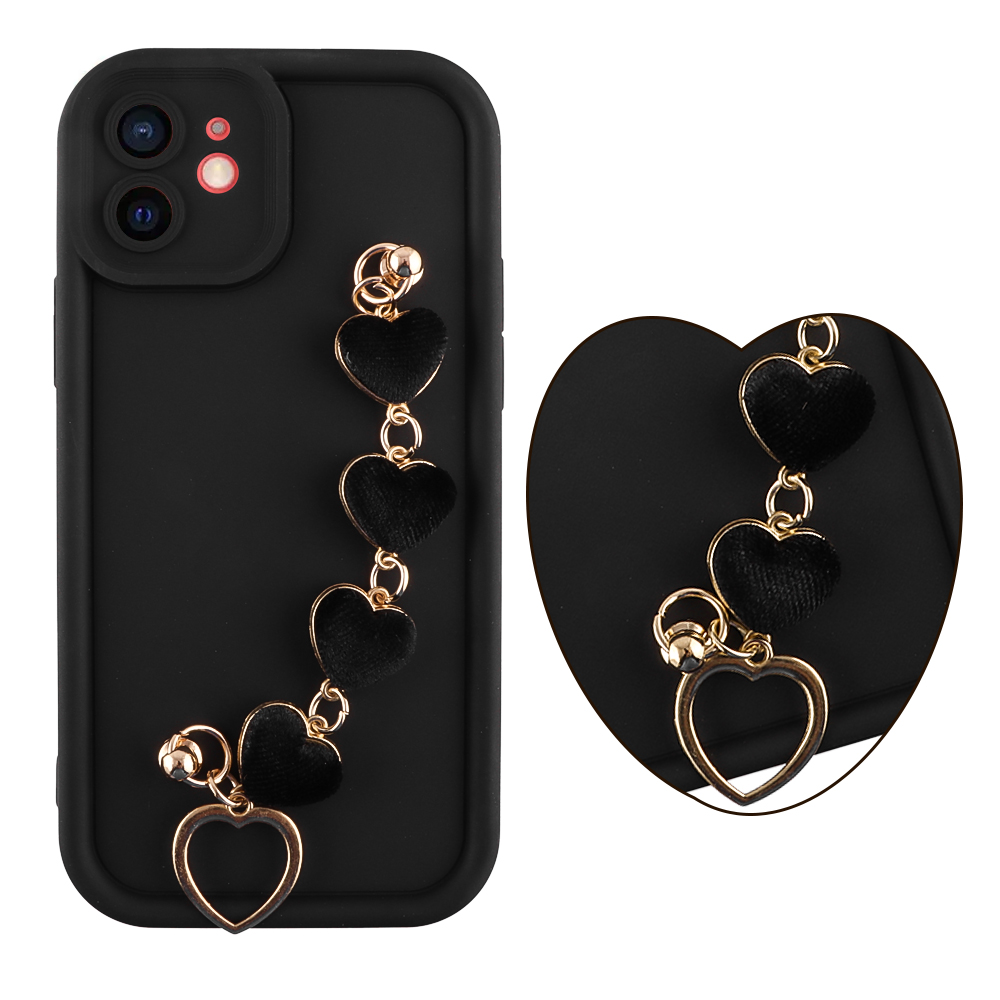 VOLTE-TEL ΘΗΚΗ IPHONE 12 6.1" SILICON TPU WITH STRAP FULL CAMERA PROTECTION BLACK WITH BLACK HEARTS