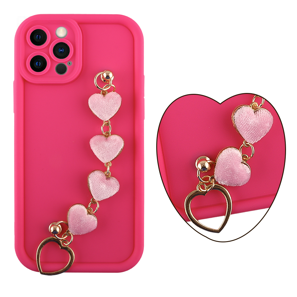 VOLTE-TEL ΘΗΚΗ IPHONE 12 PRO 6.1" SILICON TPU WITH STRAP FULL CAMERA PROTECTION PINK WITH PINK HEARTS