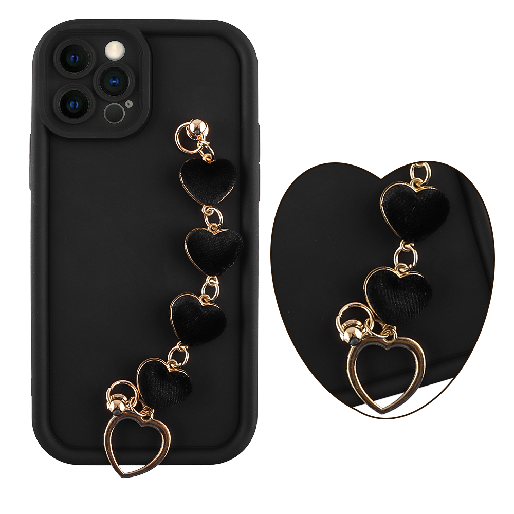 VOLTE-TEL ΘΗΚΗ IPHONE 12 PRO 6.1" SILICON TPU WITH STRAP FULL CAMERA PROTECTION BLACK WITH BLACK HEARTS