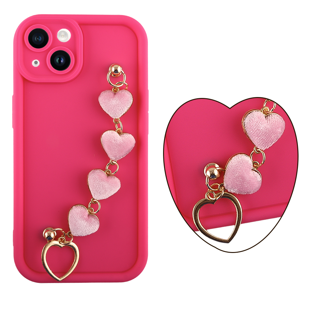 VOLTE-TEL ΘΗΚΗ IPHONE 13 6.1" SILICON TPU WITH STRAP FULL CAMERA PROTECTION PINK WITH PINK HEARTS