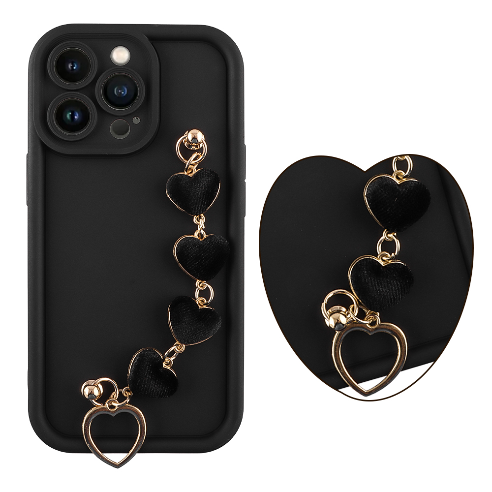 VOLTE-TEL ΘΗΚΗ IPHONE 13 PRO 6.1" SILICON TPU WITH STRAP FULL CAMERA PROTECTION BLACK WITH BLACK HEARTS