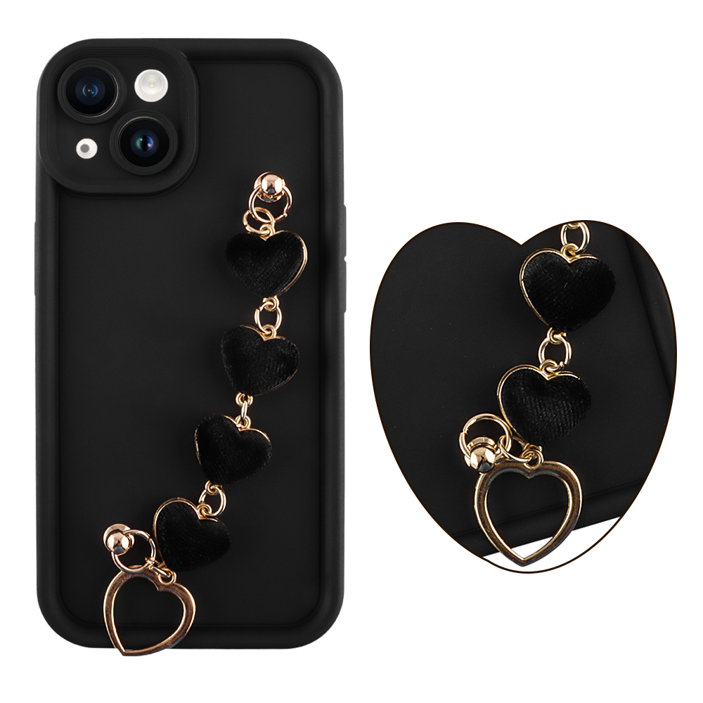 VOLTE-TEL ΘΗΚΗ IPHONE 14 6.1" SILICON TPU WITH STRAP FULL CAMERA PROTECTION BLACK WITH BLACK HEARTS