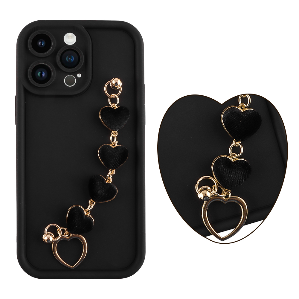 VOLTE-TEL ΘΗΚΗ IPHONE 14 PRO 6.1" SILICON TPU WITH STRAP FULL CAMERA PROTECTION BLACK WITH BLACK HEARTS